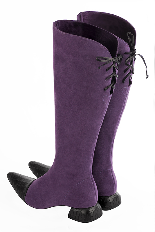 Dress handbag in amethyst purple and satin black leather - Top view
